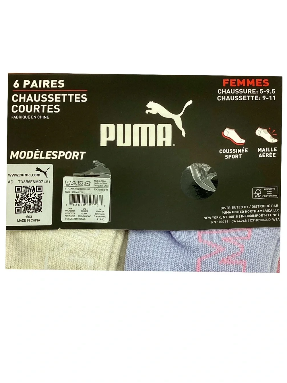 Puma 6 pk. Low Cut Sportstyle Training Socks (NWT) (Shoe Size: 5-9.5)